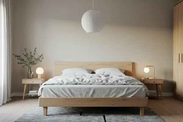 Salon décoré dans un style scandinave avec mobilier minimaliste, couleurs claires, bois naturel et textiles chaleureux.