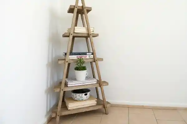 Vieille échelle en bois transformée en bibliothèque pour une déco débrouille unique et économique