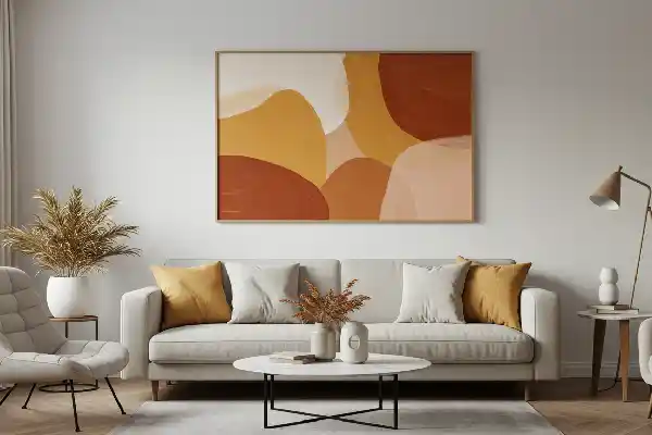 Grande toile abstraite aux tons terreux pour une décoration murale salon tendance et moderne.