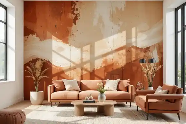 Grande toile abstraite aux tons terreux pour une décoration murale salon tendance et moderne.